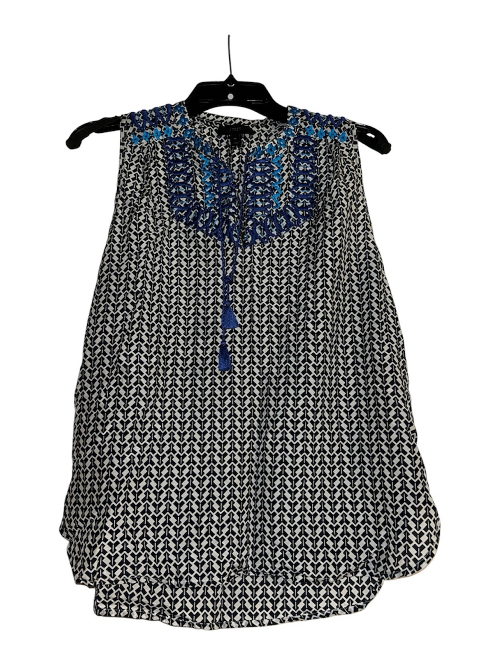 J. Crew Blue & White Printed Sleeveless Tank with Blue Embroidered Yoke